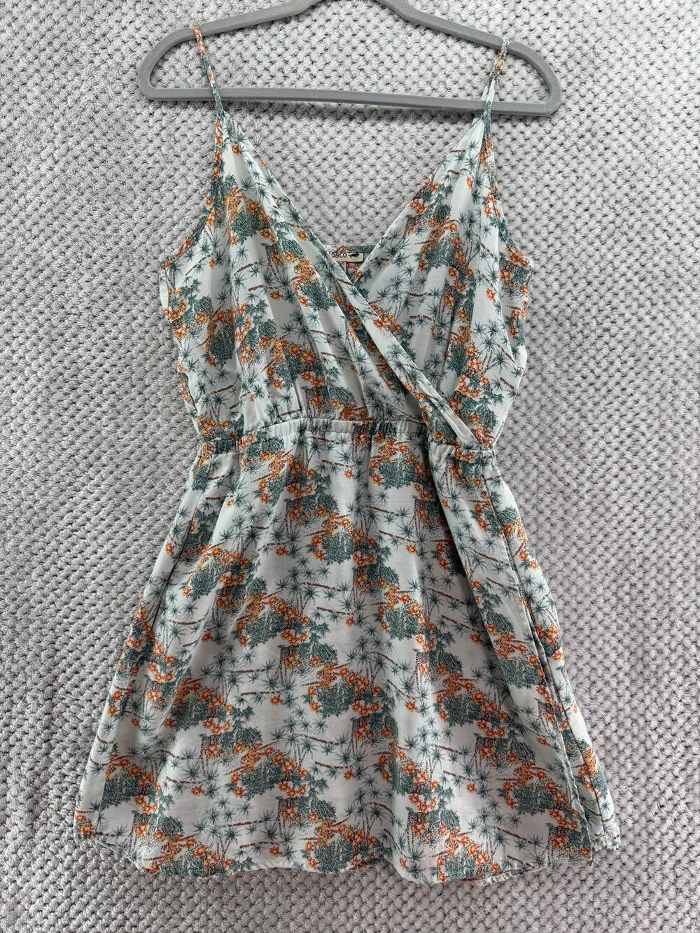 Toad & Co Hillrose Mini Faux Wrap Dress Womens S Green Floral Pockets Outdoors